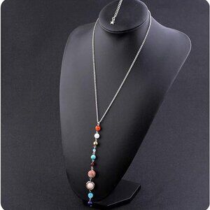 Solar System Space Aligned Planet Star Science Teacher Astronomy Necklace Silver